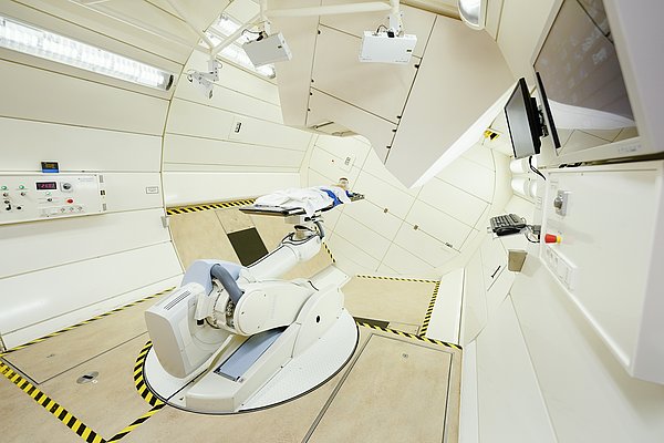 The radiation room of the Heidelberg Ion Beam Therapy Center (HIT) at Heidelberg University Hospital (UKHD). 